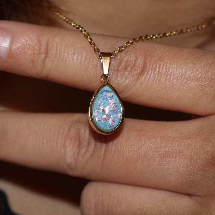 Collana con ciondolo a goccia in opale naturale francese Olivenorma