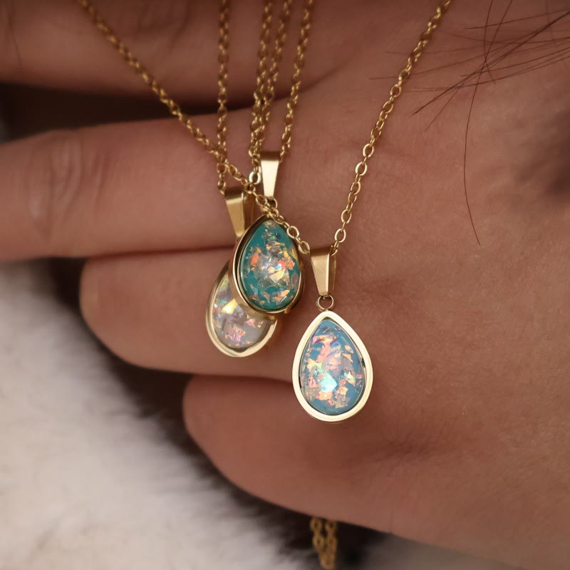 Collana con ciondolo a goccia in opale naturale francese Olivenorma