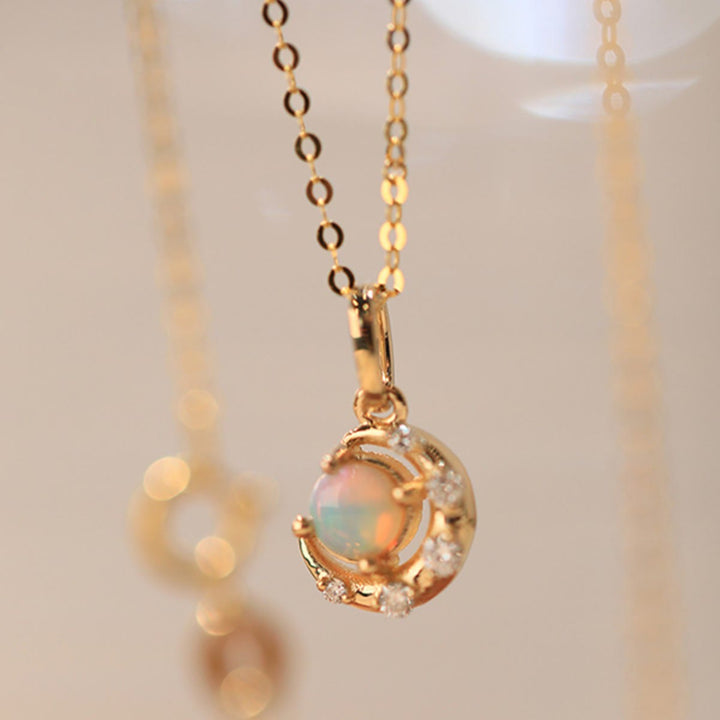 Olivenorma Collana con ciondolo a forma di stella e luna in argento 925 con opale