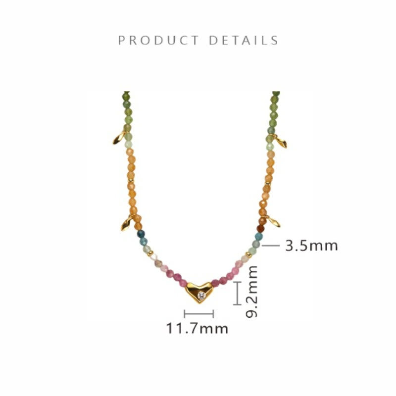 Collana con ciondolo a forma di cuore con perline in zircone bianco e tormalina Olivenorma