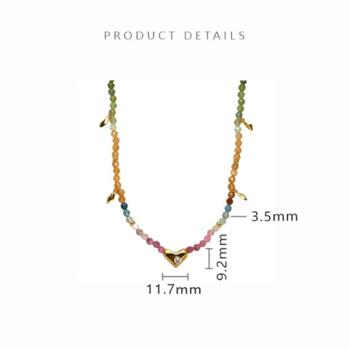Collana con ciondolo a forma di cuore con perline in zircone bianco e tormalina Olivenorma