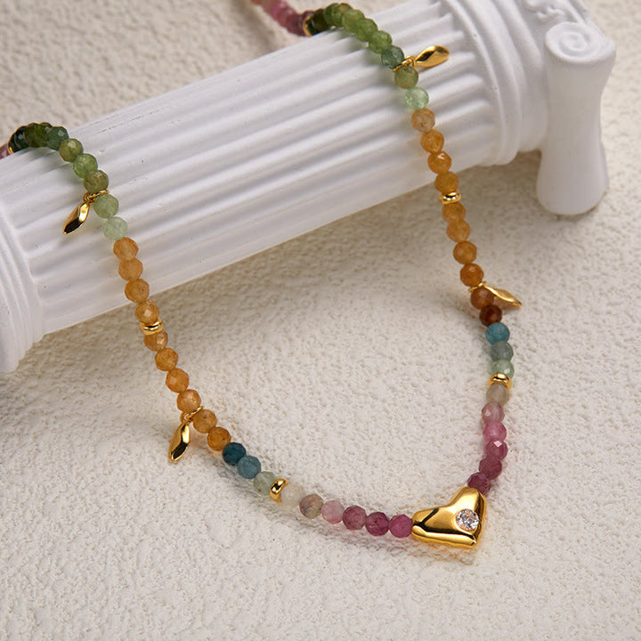 Collana con ciondolo a forma di cuore con perline in zircone bianco e tormalina Olivenorma