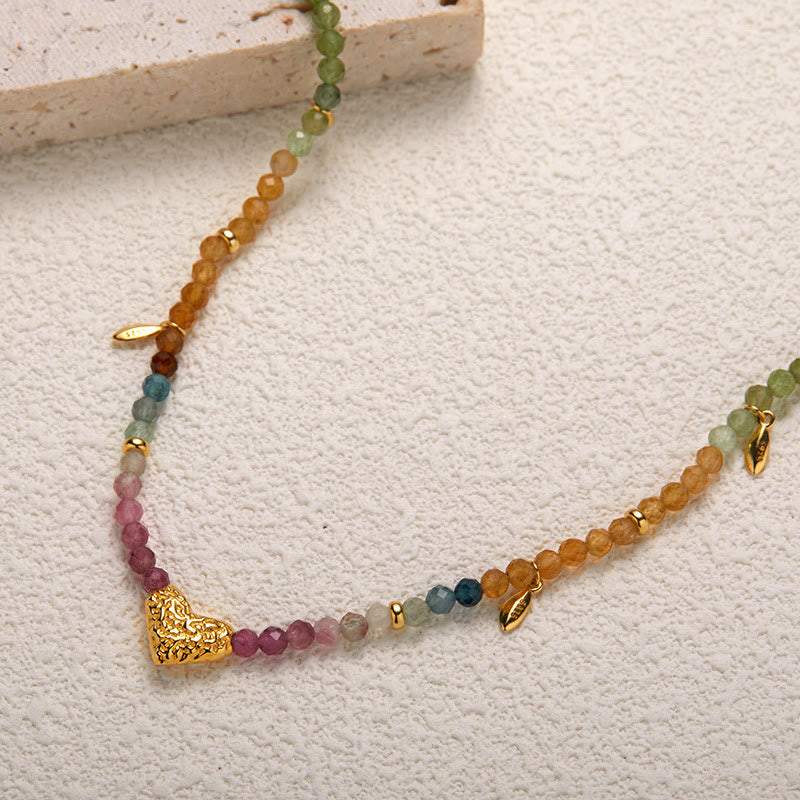 Collana con ciondolo a forma di cuore con perline in zircone bianco e tormalina Olivenorma