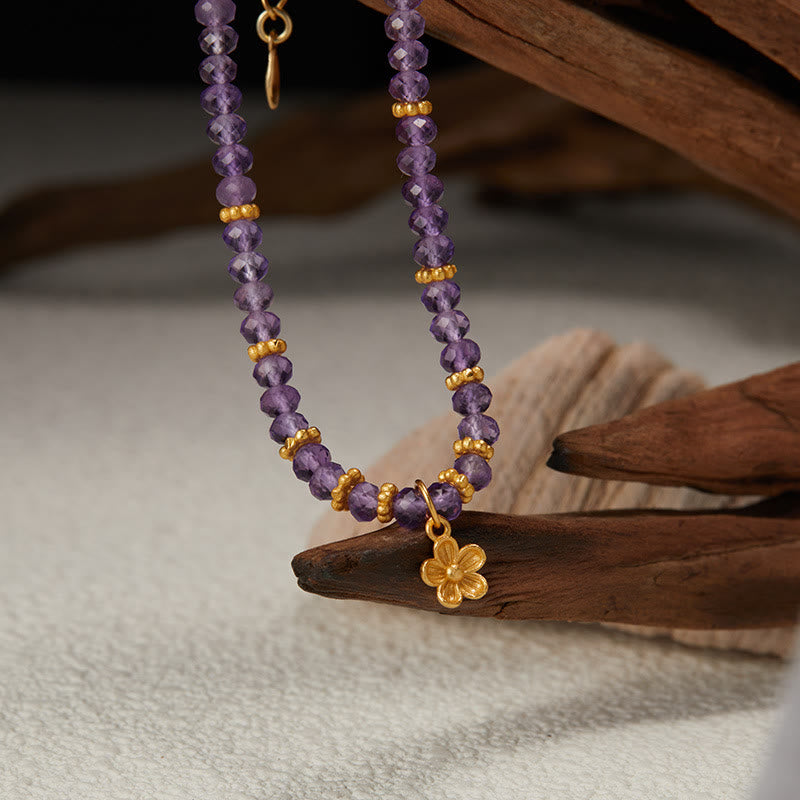 Olivenorma Bracciale Collana con Ciondolo a Forma di Fiore in Perline di Ametista Naturale
