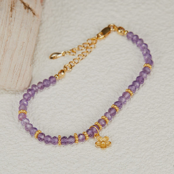 Olivenorma Bracciale Collana con Ciondolo a Forma di Fiore in Perline di Ametista Naturale
