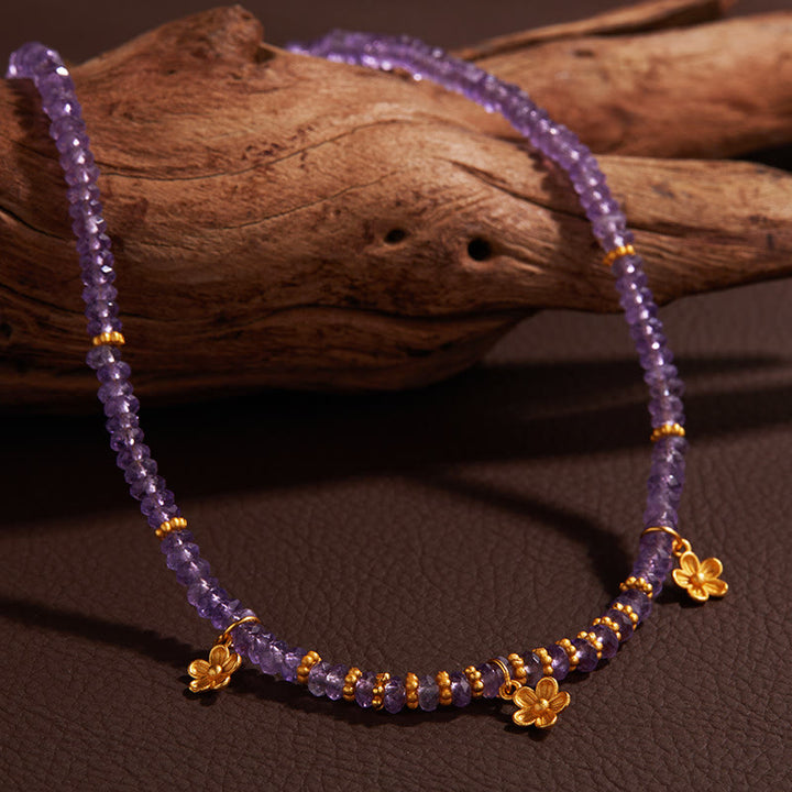 Olivenorma Bracciale Collana con Ciondolo a Forma di Fiore in Perline di Ametista Naturale