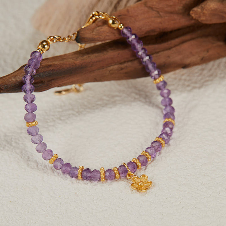 Olivenorma Bracciale Collana con Ciondolo a Forma di Fiore in Perline di Ametista Naturale