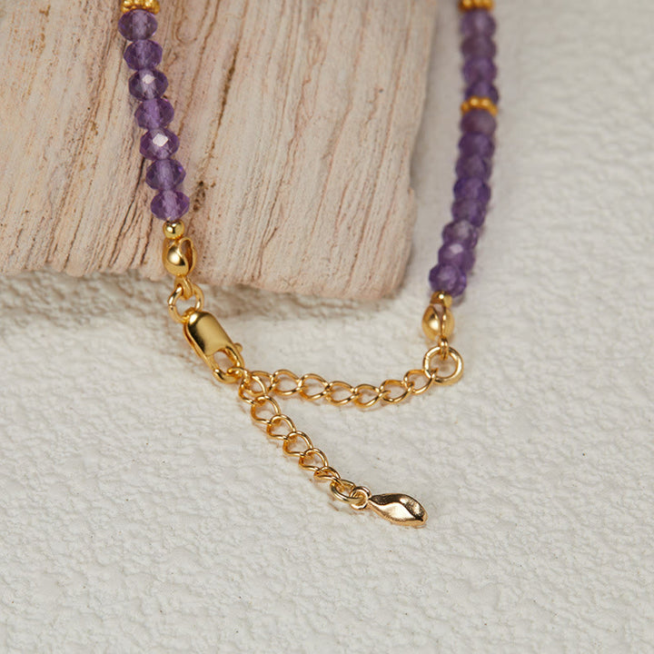 Olivenorma Bracciale Collana con Ciondolo a Forma di Fiore in Perline di Ametista Naturale