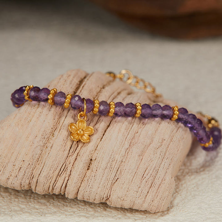 Olivenorma Bracciale Collana con Ciondolo a Forma di Fiore in Perline di Ametista Naturale