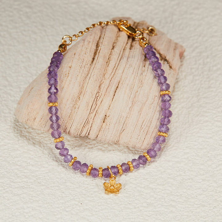 Olivenorma Bracciale Collana con Ciondolo a Forma di Fiore in Perline di Ametista Naturale