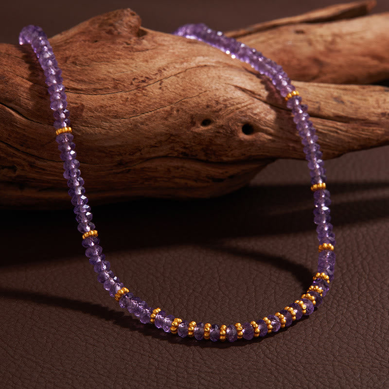 Olivenorma Bracciale Collana con Ciondolo a Forma di Fiore in Perline di Ametista Naturale
