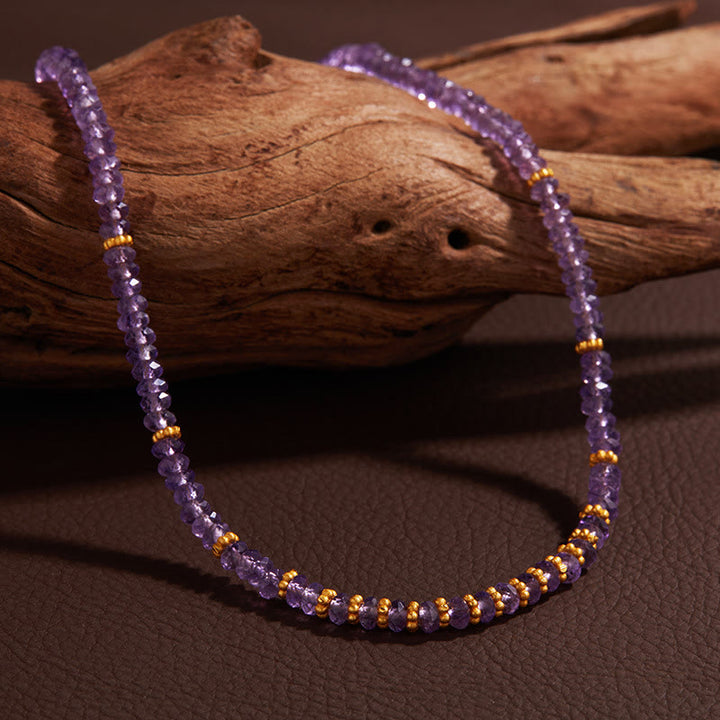 Olivenorma Bracciale Collana con Ciondolo a Forma di Fiore in Perline di Ametista Naturale