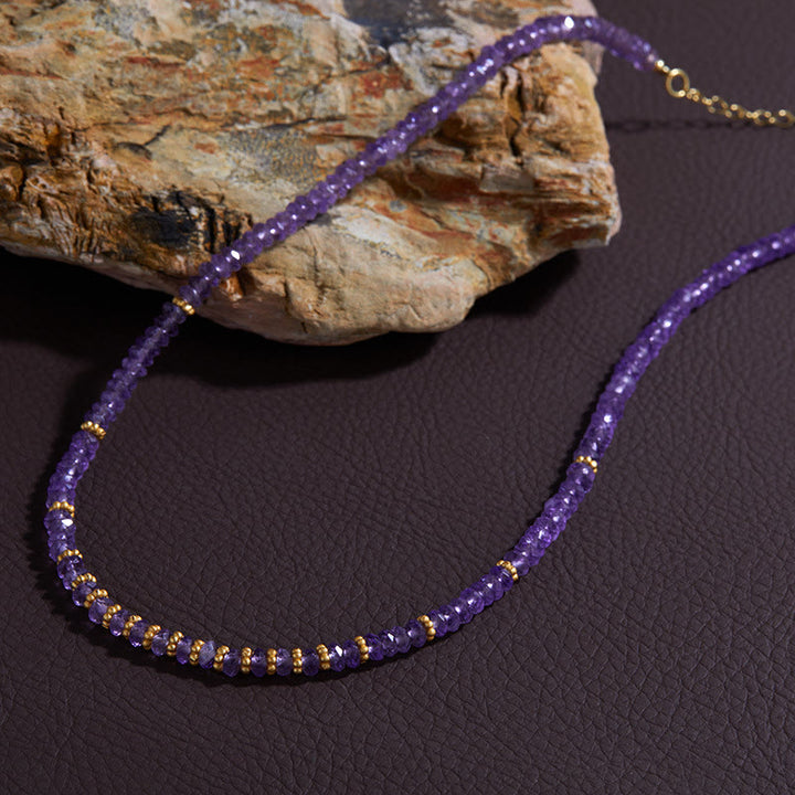 Olivenorma Bracciale Collana con Ciondolo a Forma di Fiore in Perline di Ametista Naturale