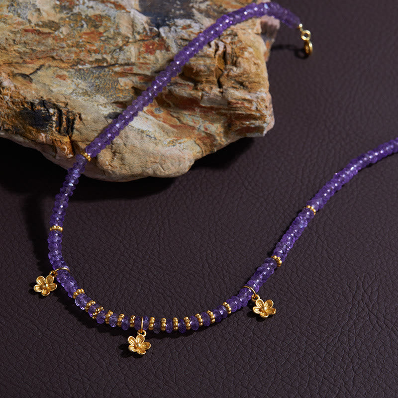 Olivenorma Bracciale Collana con Ciondolo a Forma di Fiore in Perline di Ametista Naturale