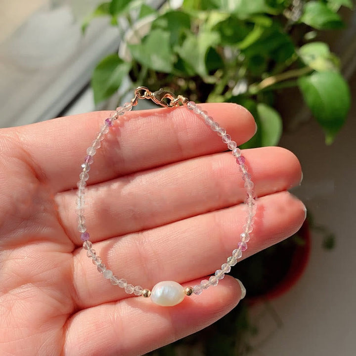 Olivenorma Bracciale con ciondolo in perle d'acqua dolce con perline di pietra da 2 mm