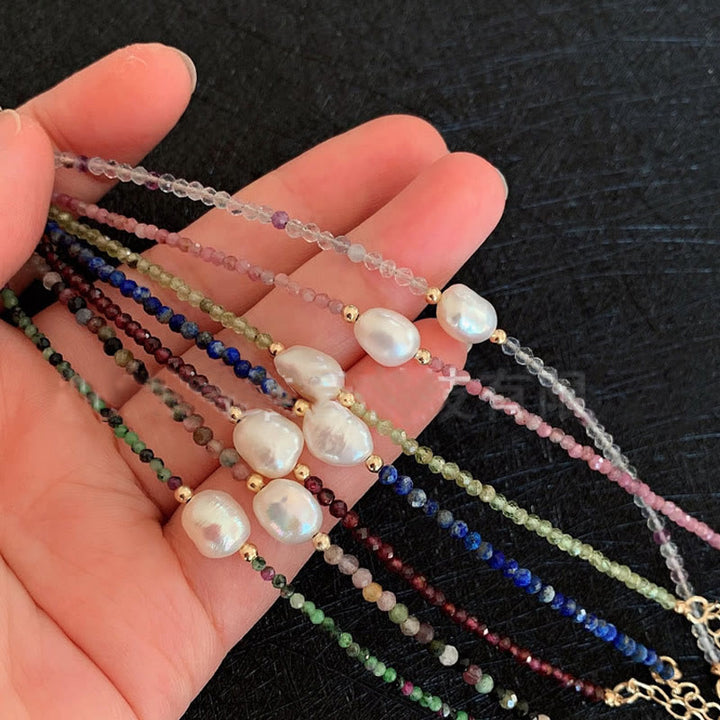 Olivenorma Bracciale con ciondolo in perle d'acqua dolce con perline di pietra da 2 mm