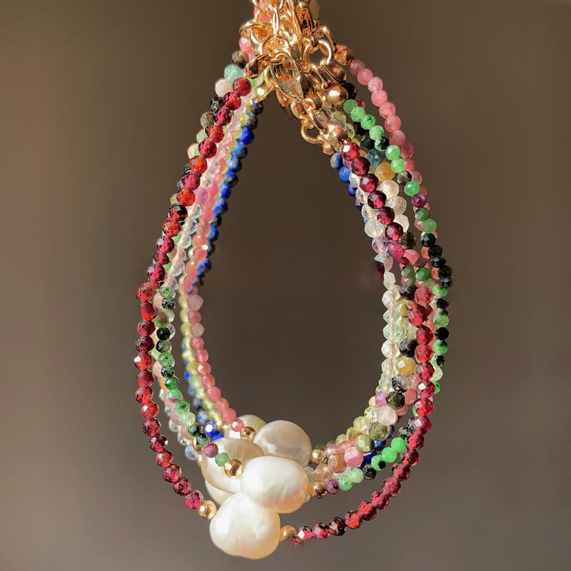 Olivenorma Bracciale con ciondolo in perle d'acqua dolce con perline di pietra da 2 mm