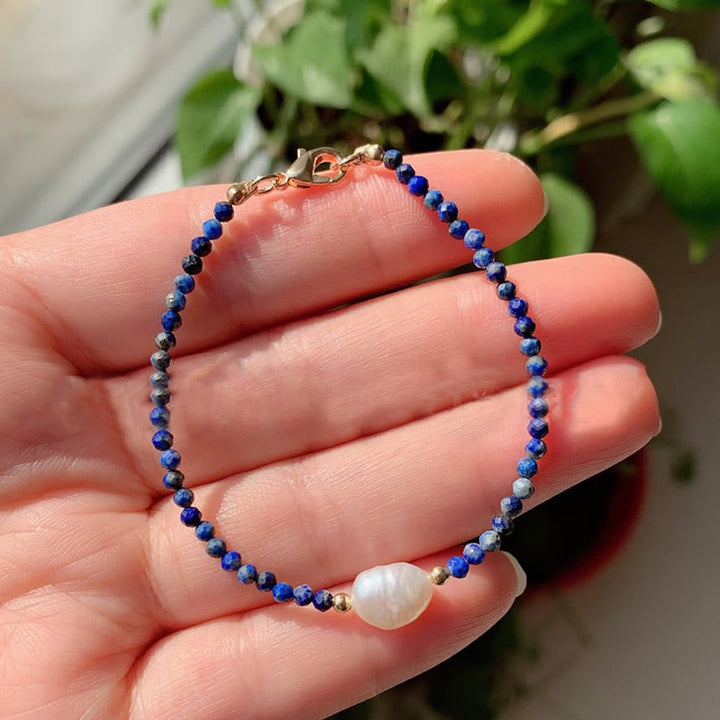 Olivenorma Bracciale con ciondolo in perle d'acqua dolce con perline di pietra da 2 mm
