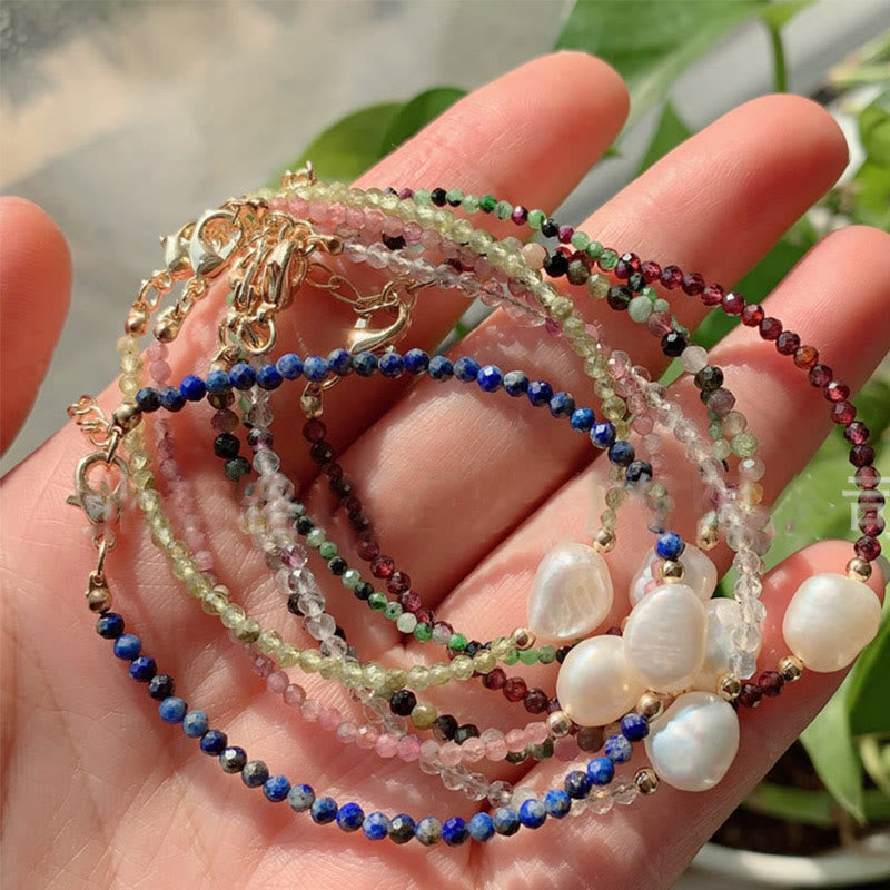 Olivenorma Bracciale con ciondolo in perle d'acqua dolce con perline di pietra da 2 mm