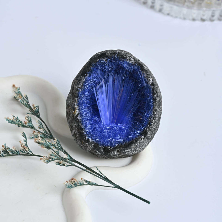 Olivenorma Blue Hair Mineral Cluster Needle Egg Gemstone Decoration (Decorazione con pietra preziosa)