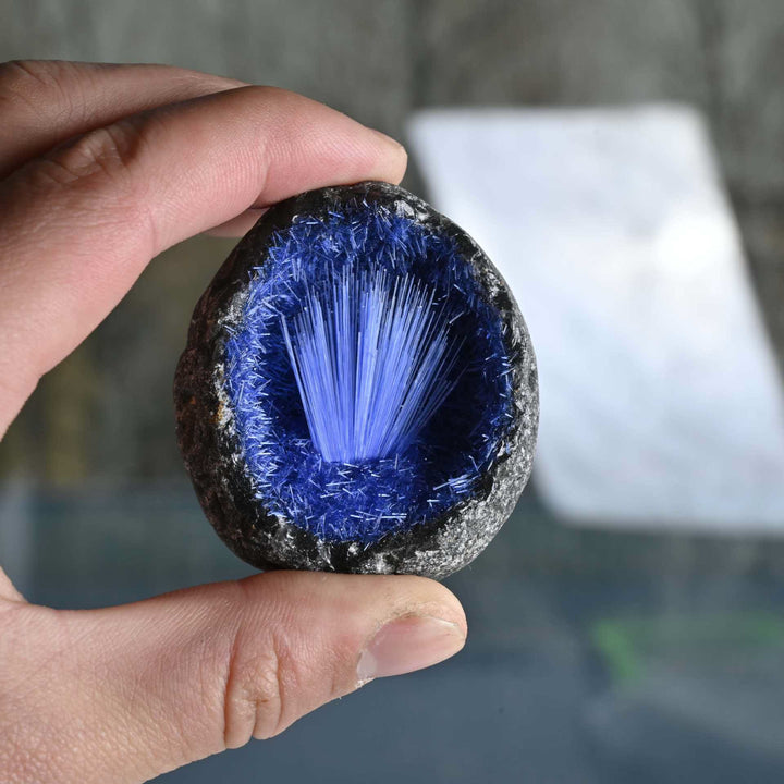 Olivenorma Blue Hair Mineral Cluster Needle Egg Gemstone Decoration (Decorazione con pietra preziosa)