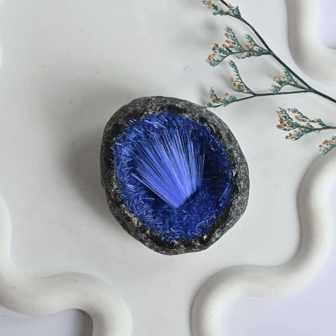 Olivenorma Blue Hair Mineral Cluster Needle Egg Gemstone Decoration (Decorazione con pietra preziosa)