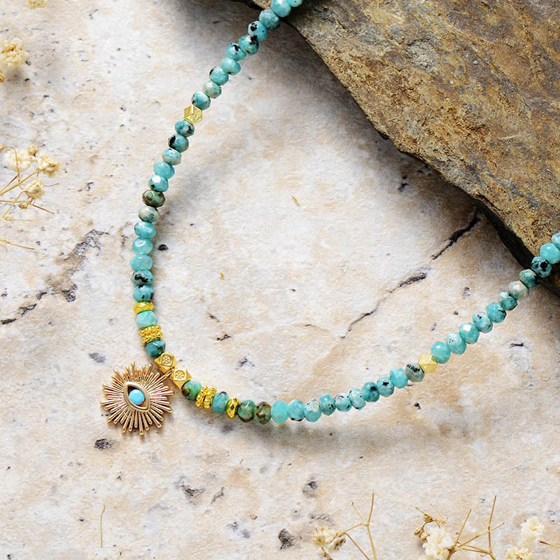 Collana con ciondolo in pietra turchese con perline Olivenorma Emperor