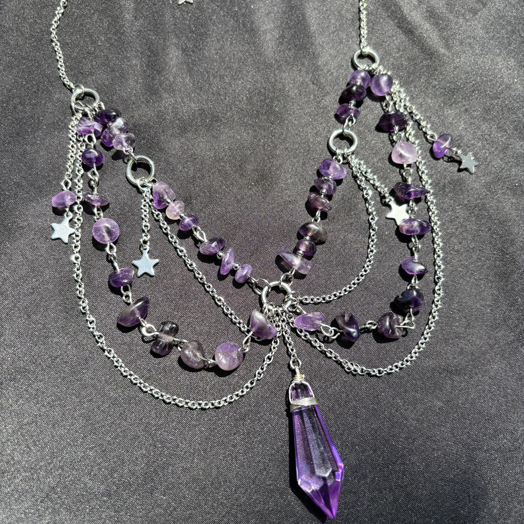 Collana girocollo a strati con ciondolo a stella in pietra naturale Olivenorma
