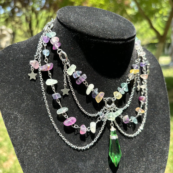 Collana girocollo a strati con ciondolo a stella in pietra naturale Olivenorma