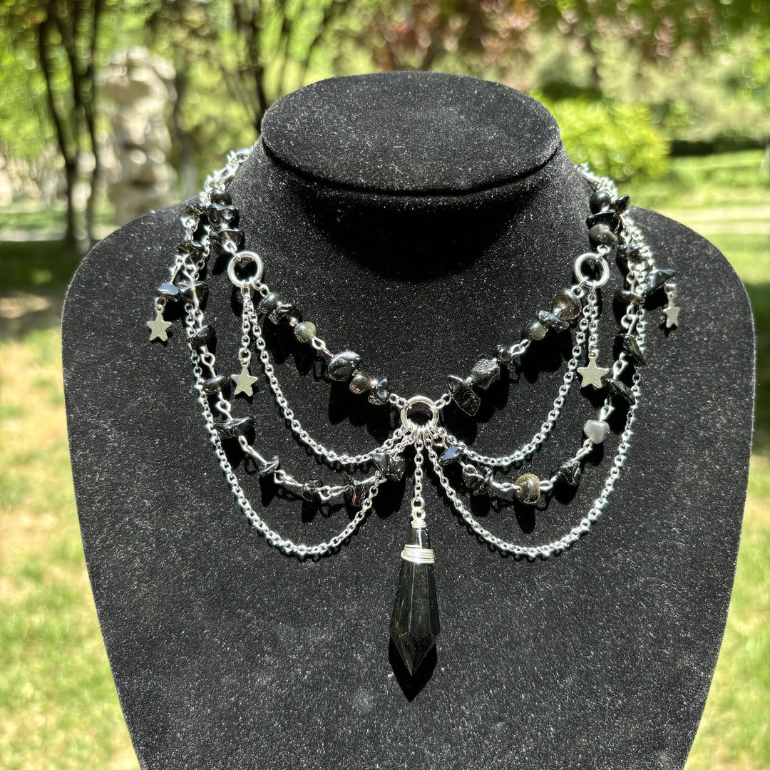 Collana girocollo a strati con ciondolo a stella in pietra naturale Olivenorma