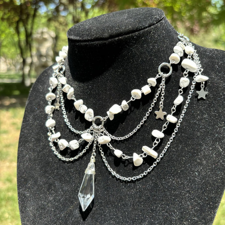 Collana girocollo a strati con ciondolo a stella in pietra naturale Olivenorma