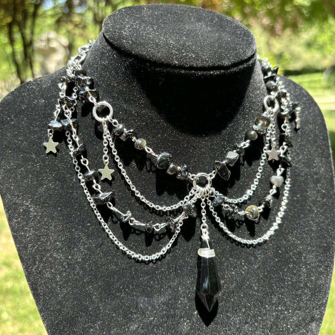 Collana girocollo a strati con ciondolo a stella in pietra naturale Olivenorma