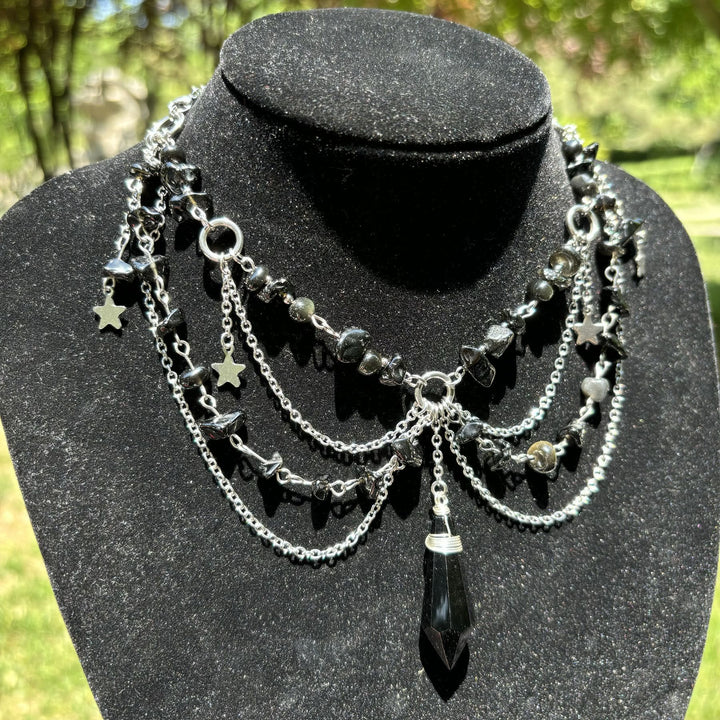 Collana girocollo a strati con ciondolo a stella in pietra naturale Olivenorma