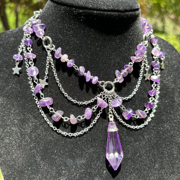 Collana girocollo a strati con ciondolo a stella in pietra naturale Olivenorma