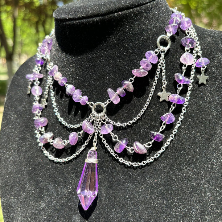 Collana girocollo a strati con ciondolo a stella in pietra naturale Olivenorma