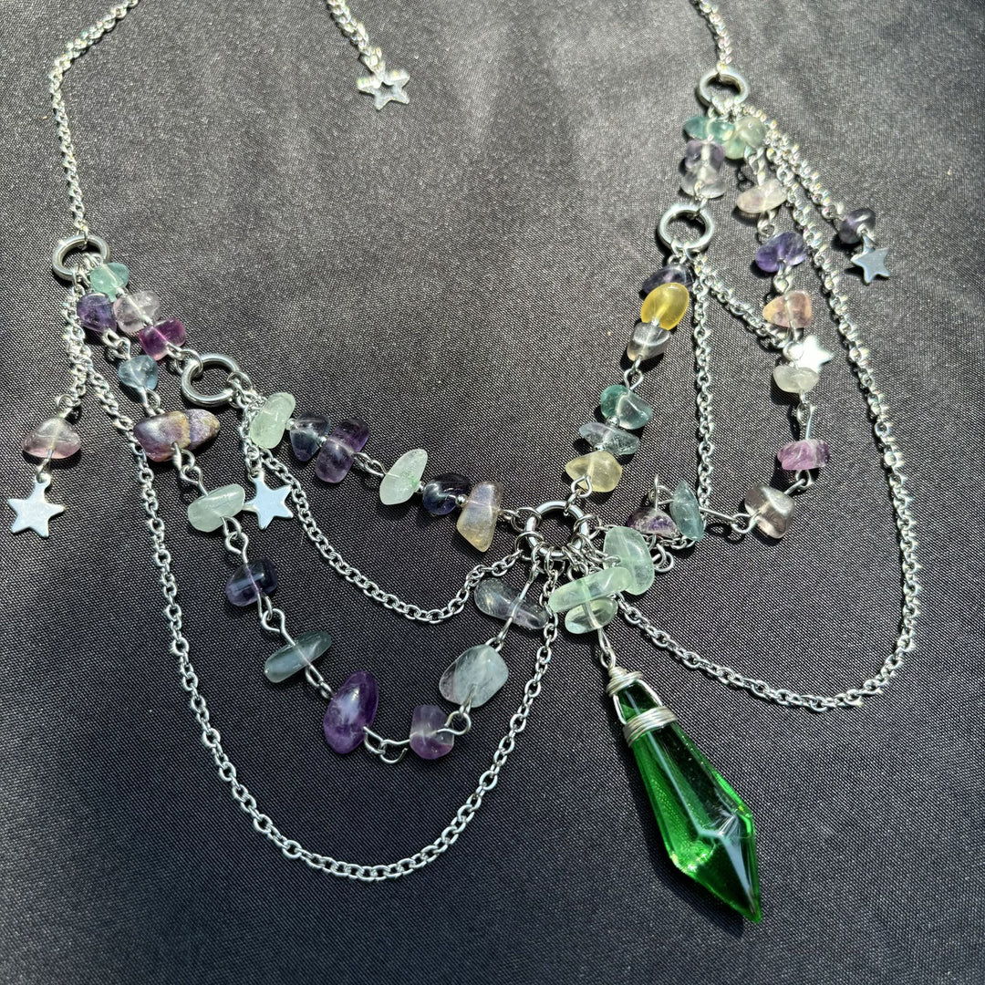 Collana girocollo a strati con ciondolo a stella in pietra naturale Olivenorma