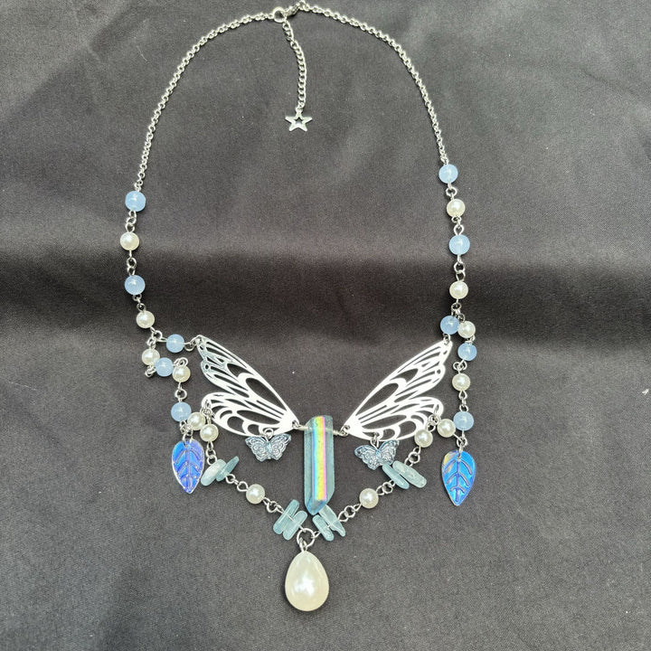 Collana girocollo a strati con ali di fata color acquamarina Olivenorma