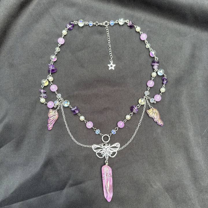 Collana girocollo a strati con farfalla in cristallo rosa ametista Olivenorma