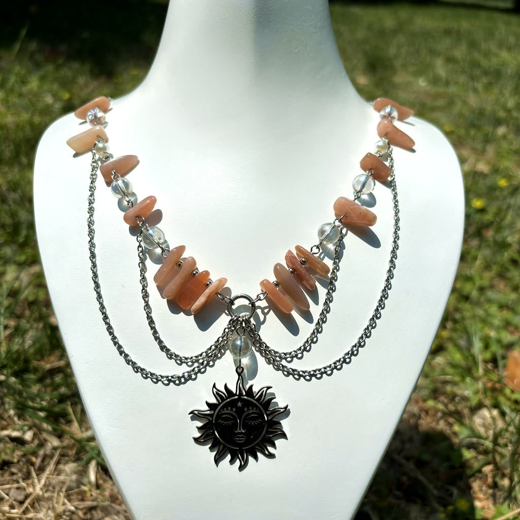 Collana girocollo a strati con ciondolo in pietra naturale del sole Olivenorma