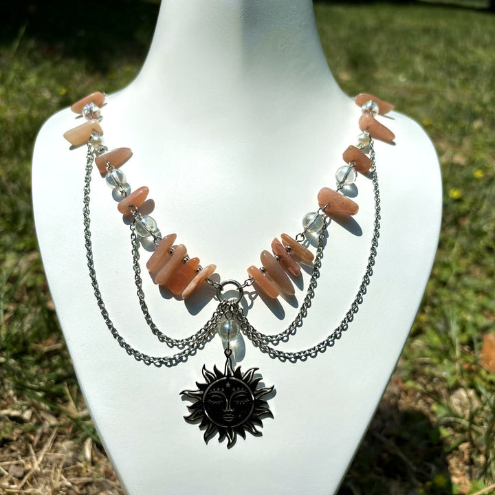 Collana girocollo a strati con ciondolo in pietra naturale del sole Olivenorma