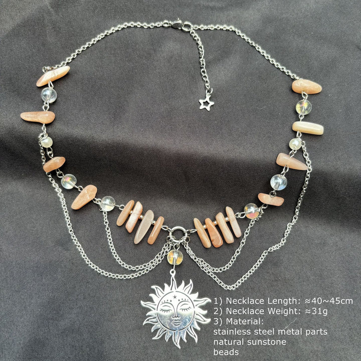 Collana girocollo a strati con ciondolo in pietra naturale del sole Olivenorma