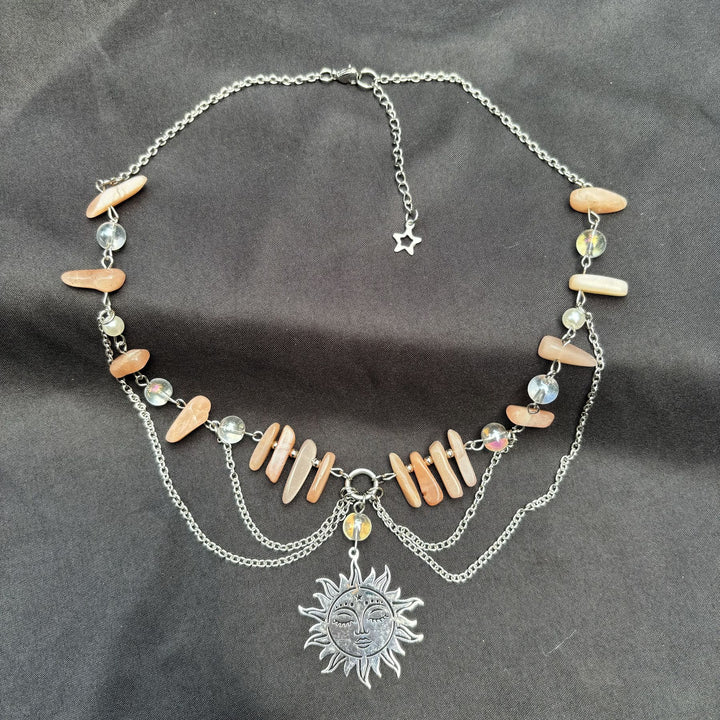 Collana girocollo a strati con ciondolo in pietra naturale del sole Olivenorma