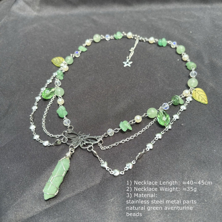 Collana girocollo a strati con ciondolo a farfalla in avventurina verde Olivenorma