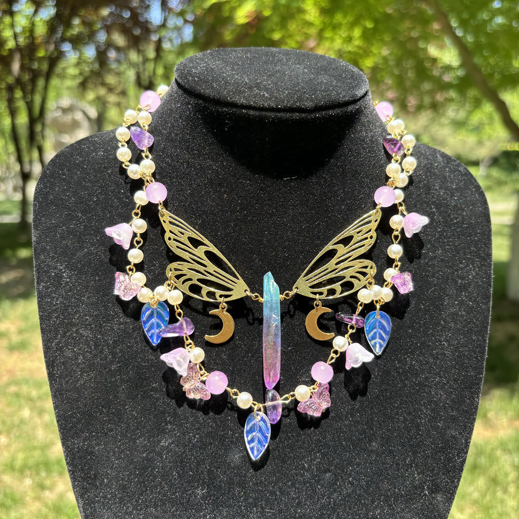 Collana girocollo a strati con farfalla e perle d'acqua dolce in ametista Olivenorma