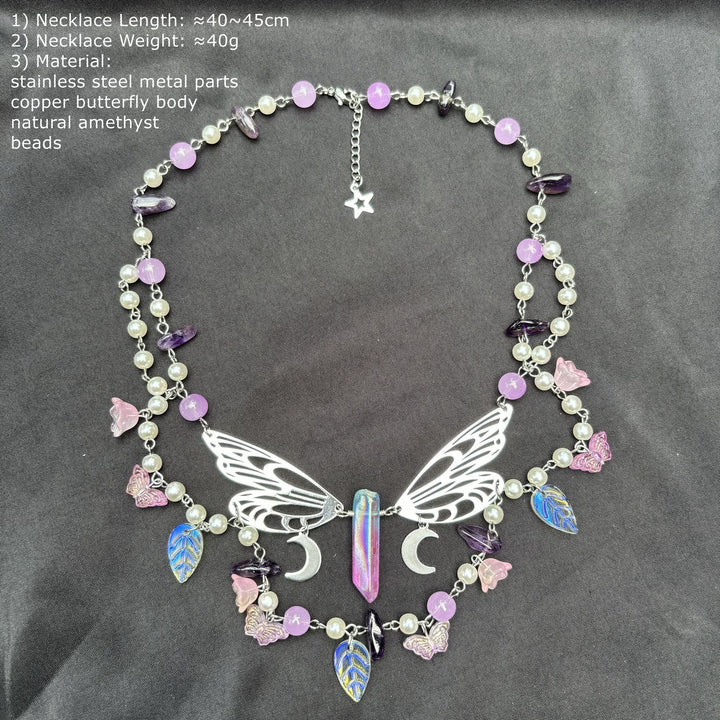 Collana girocollo a strati con farfalla e perle d'acqua dolce in ametista Olivenorma