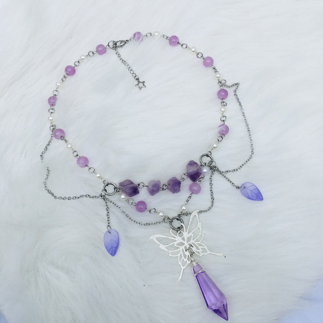 Collana girocollo a strati con perle d'acqua dolce e ametista Olivenorma