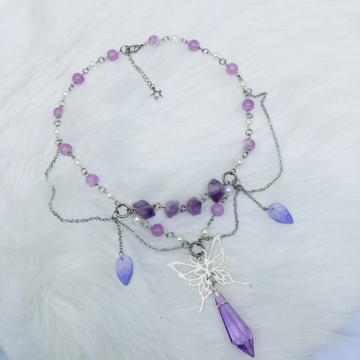 Collana girocollo a strati con perle d'acqua dolce e ametista Olivenorma