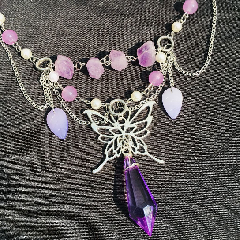 Collana girocollo a strati con perle d'acqua dolce e ametista Olivenorma