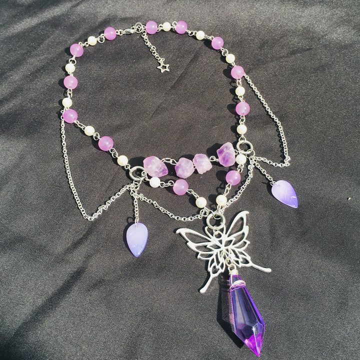 Collana girocollo a strati con perle d'acqua dolce e ametista Olivenorma