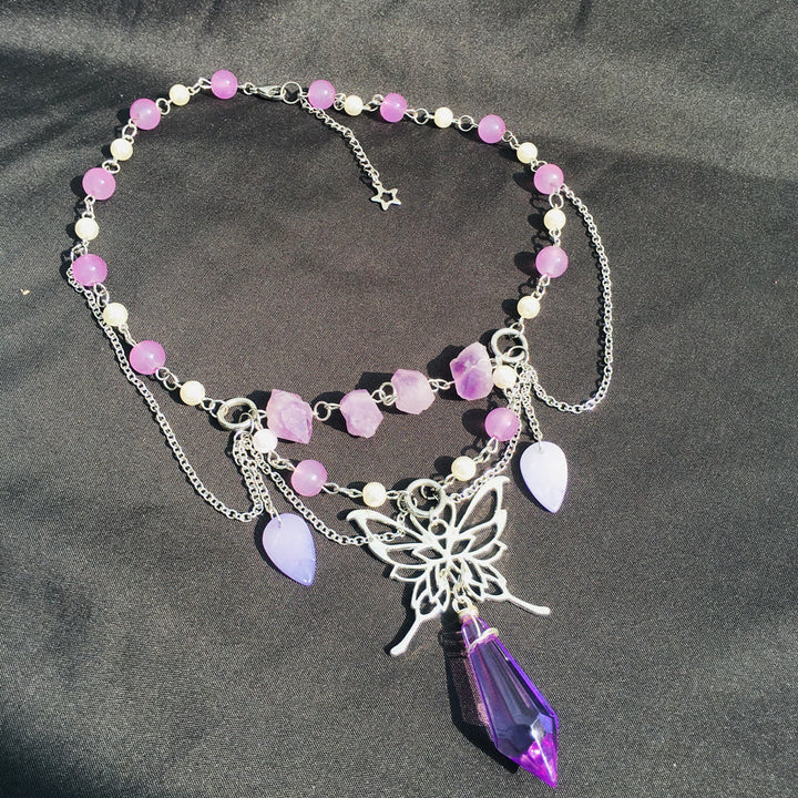 Collana girocollo a strati con perle d'acqua dolce e ametista Olivenorma